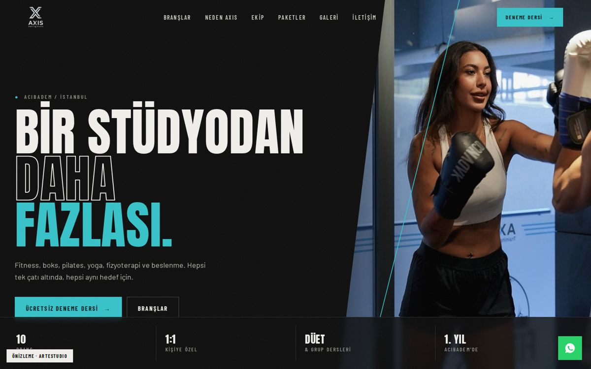 Axis Training Studio ana sayfa tasarımı